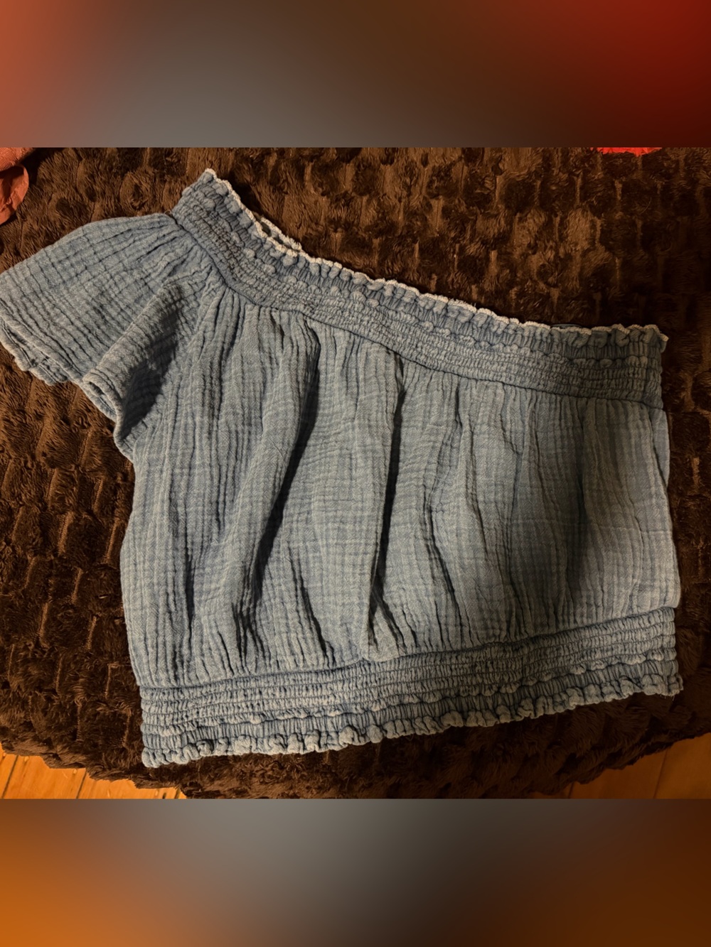 aerie Light Blue Smocked Off-Shoulder Top